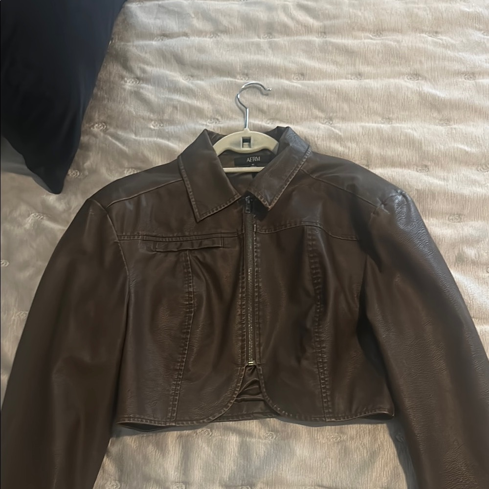 AFRM Brown Leather Cropped Jacket Vintage Style